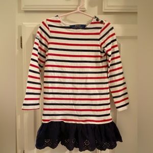 Polo girls striped eyelet dress. Size 4T. Never worn.